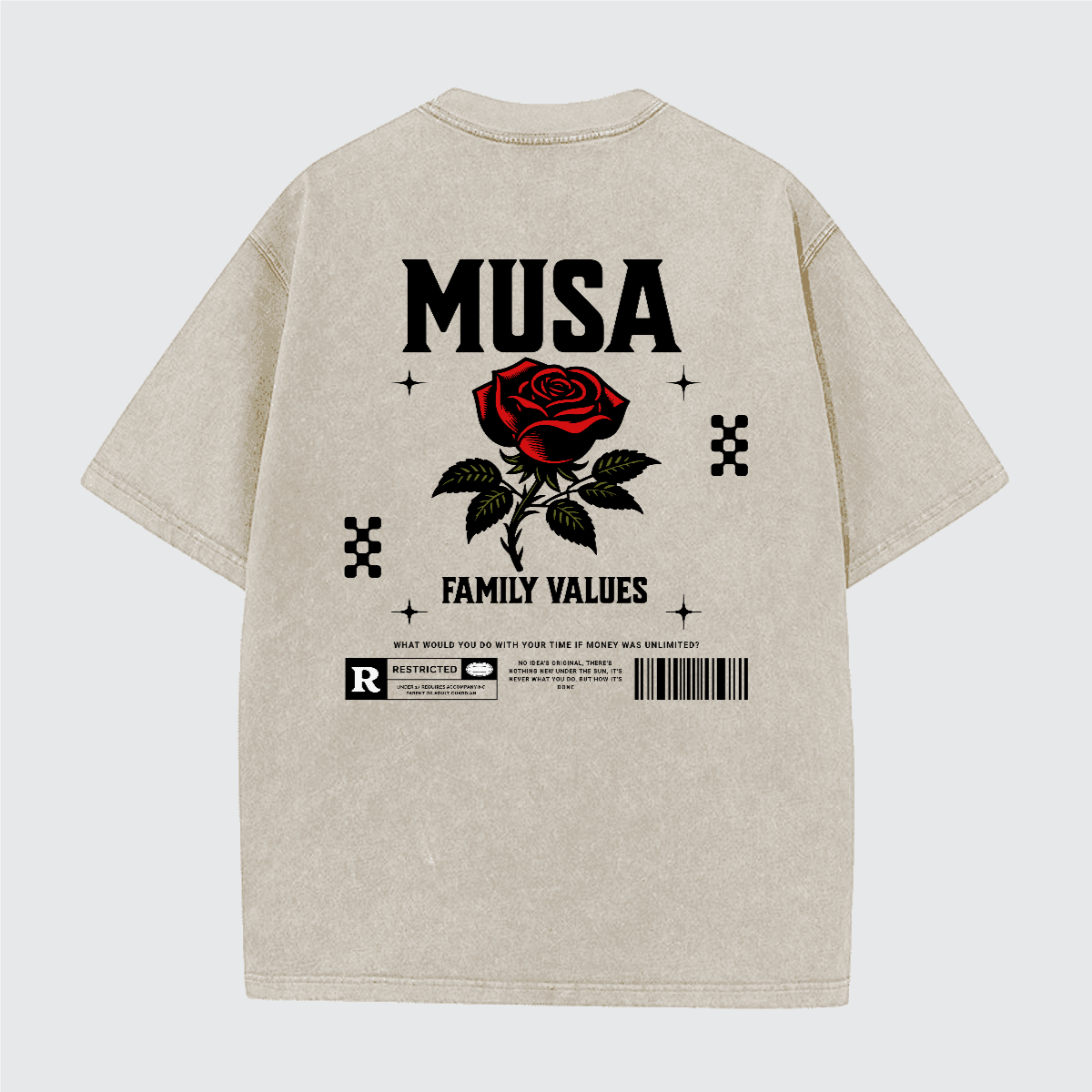 MUSA FAMILY VALUES snow wash "BE YOURSELF" tee